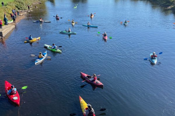 river run mini tri Kayakers on Saranac River